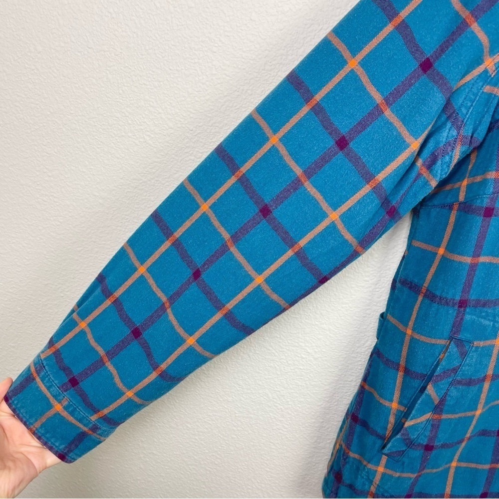 Duluth Women's Large Free Swingin' Lined Flannel Shirt Jacket Shacket Plaid Blue - Picture 4 of 16